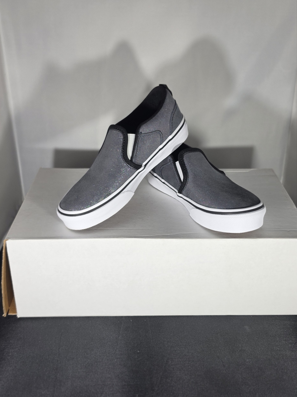 Vans Kids Slip-On Sneakers in Gray and Black